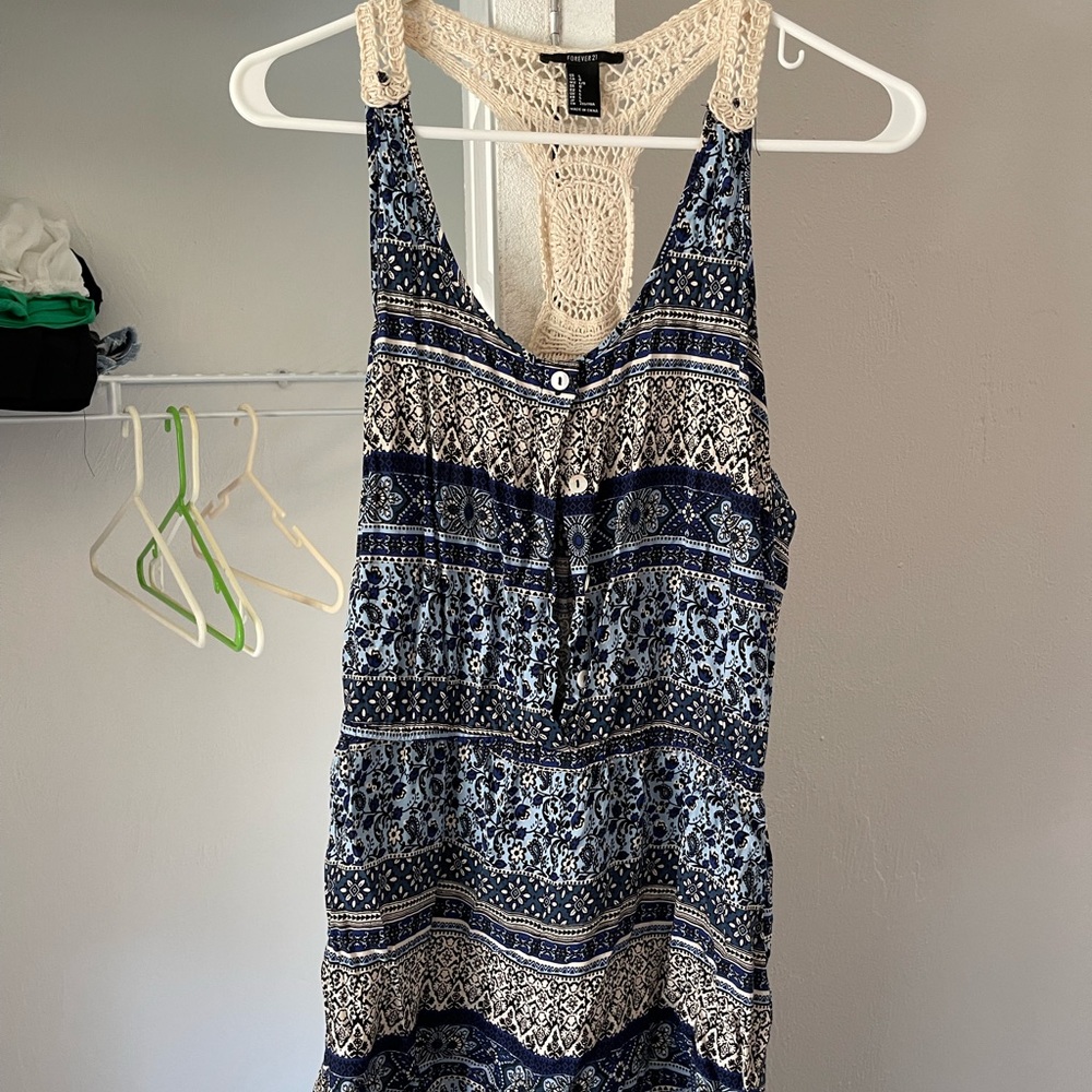 Patterned crochet-back romper